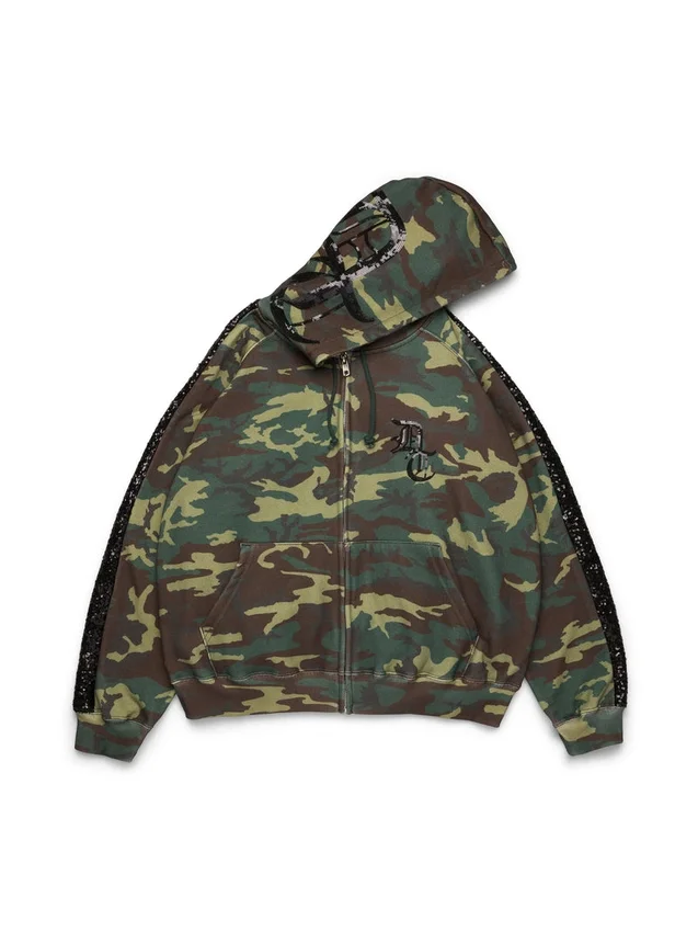 Sequins Sleeve Panel Zip Hoodie Camo