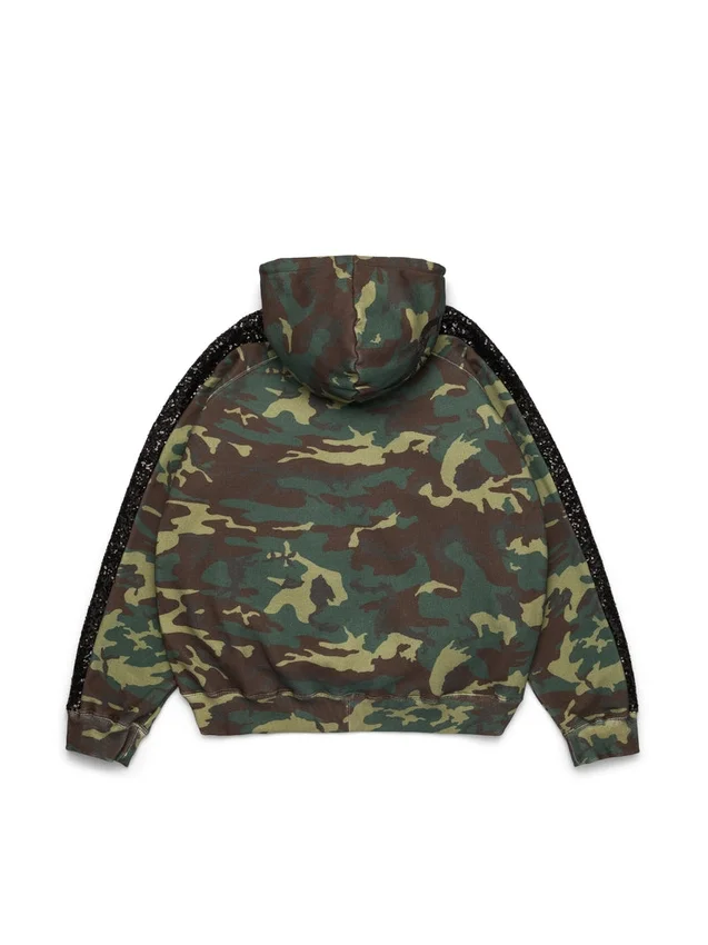 Sequins Sleeve Panel Zip Hoodie Camo