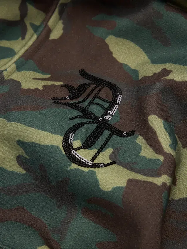 Sequins Sleeve Panel Zip Hoodie Camo