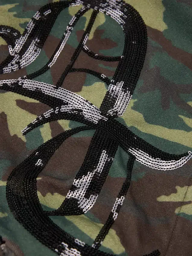 Sequins Sleeve Panel Zip Hoodie Camo