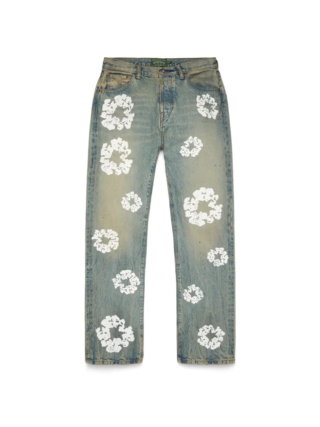 Straight Cotton Wreath Denim Pant Dirty Wash