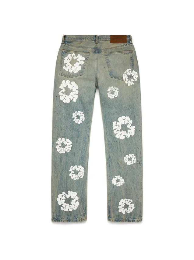 Straight Cotton Wreath Denim Pant Dirty Wash