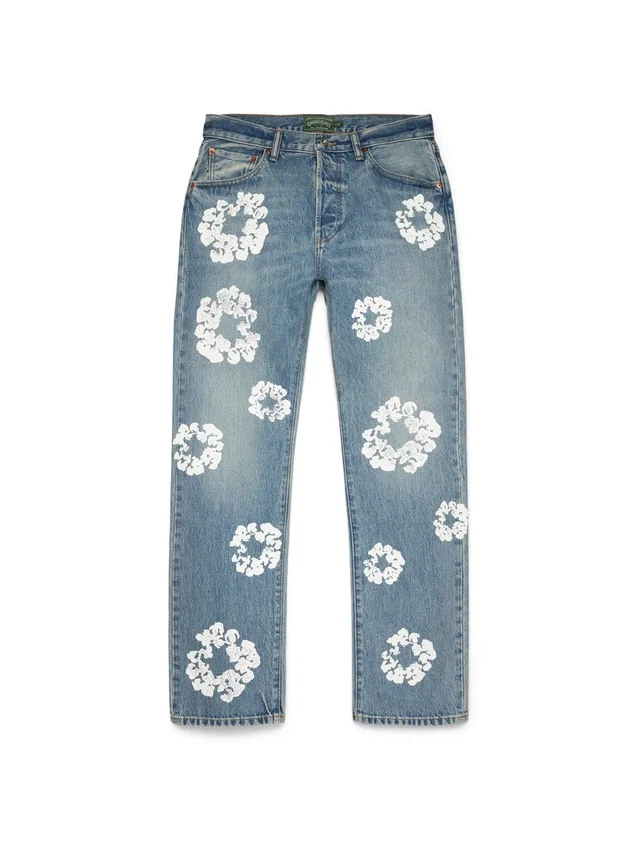 Straight Cotton Wreath Denim Pant Light Wash