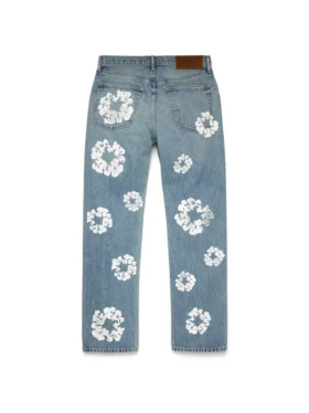 Straight Cotton Wreath Denim Pant Light Wash