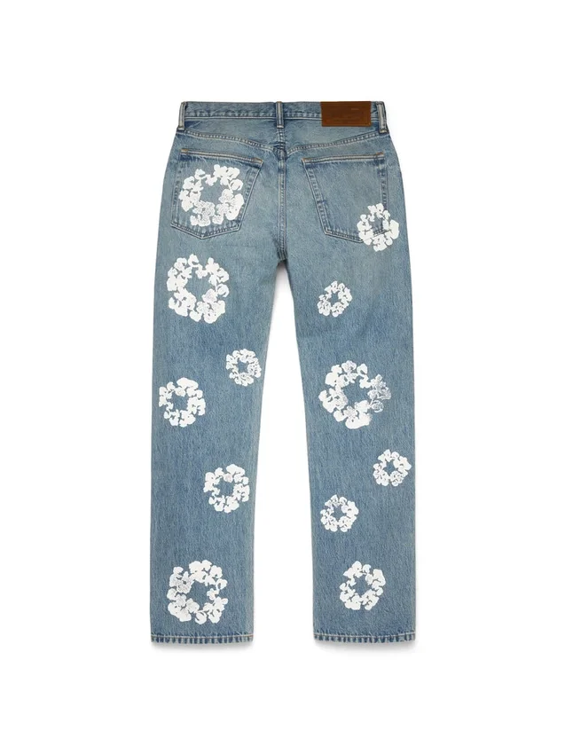 Straight Cotton Wreath Denim Pant Light Wash