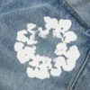 Straight Cotton Wreath Denim Pant Light Wash