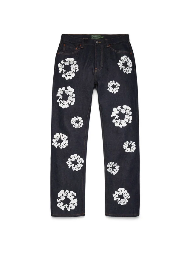 Straight Cotton Wreath Denim Pant Selvedge