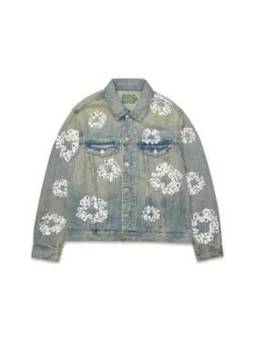Studded Cotton Wreath Denim Jacket Dirty Wash