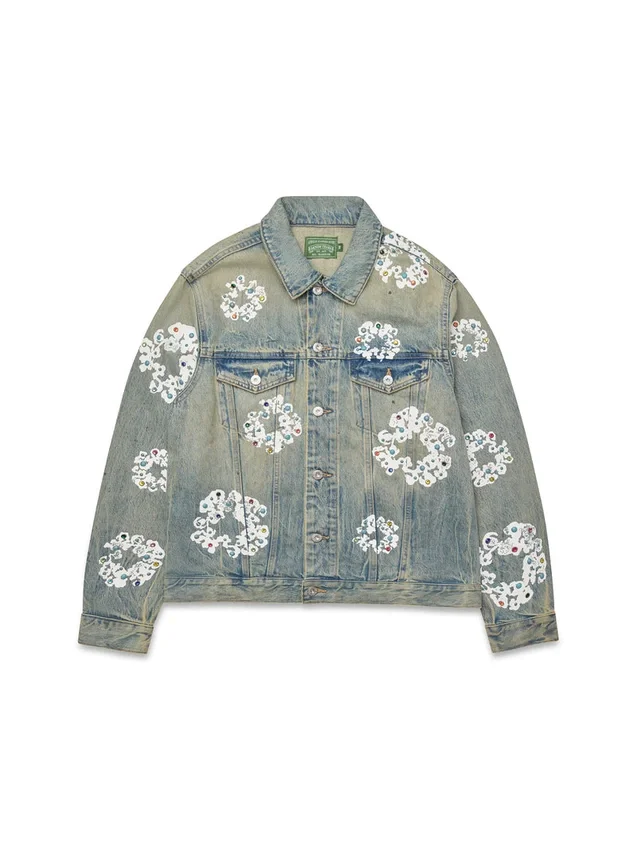 Studded Cotton Wreath Denim Jacket Dirty Wash