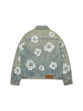 Studded Cotton Wreath Denim Jacket Dirty Wash
