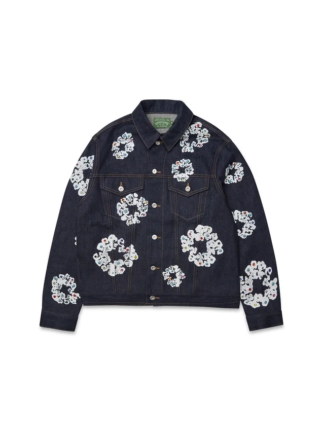 Studded Cotton Wreath Denim Jacket Selvedge