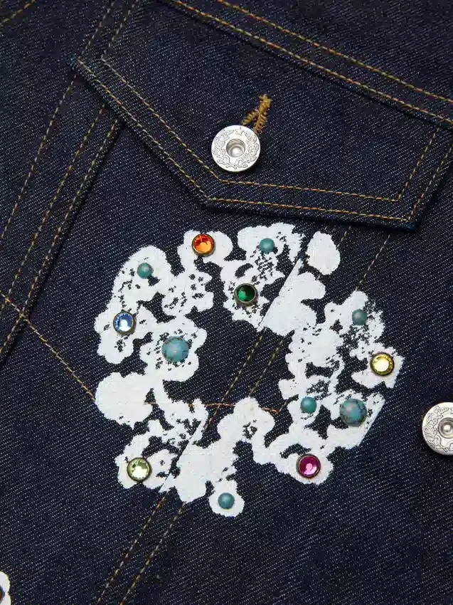 Studded Cotton Wreath Denim Jacket Selvedge